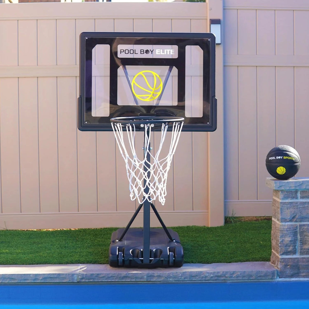POOL BOY SPORTS Poolside Basketball Hoop With Composite Leather Basketball, Air Pump And Tools - Pool Boy Elite