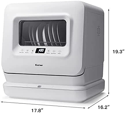 COSTWAY Portable Countertop Dishwasher, 7.5L Water Tank, White - 10015-CYFP