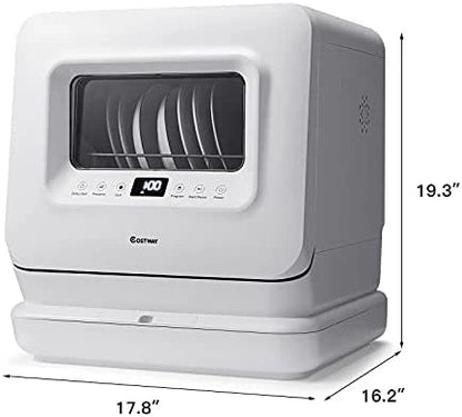 COSTWAY Portable Countertop Dishwasher, 7.5L Water Tank, White - 10015-CYFP