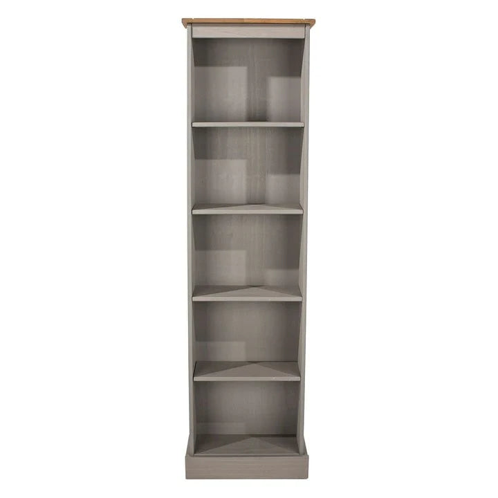 Tall Narrow Solid Pine Wood Bookcase With 5 Open Shelves