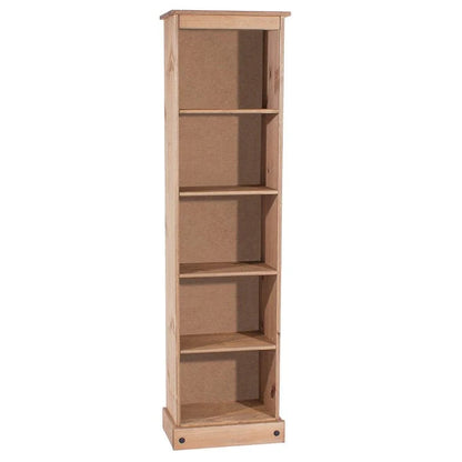 Tall Narrow Solid Pine Wood Bookcase With 5 Open Shelves