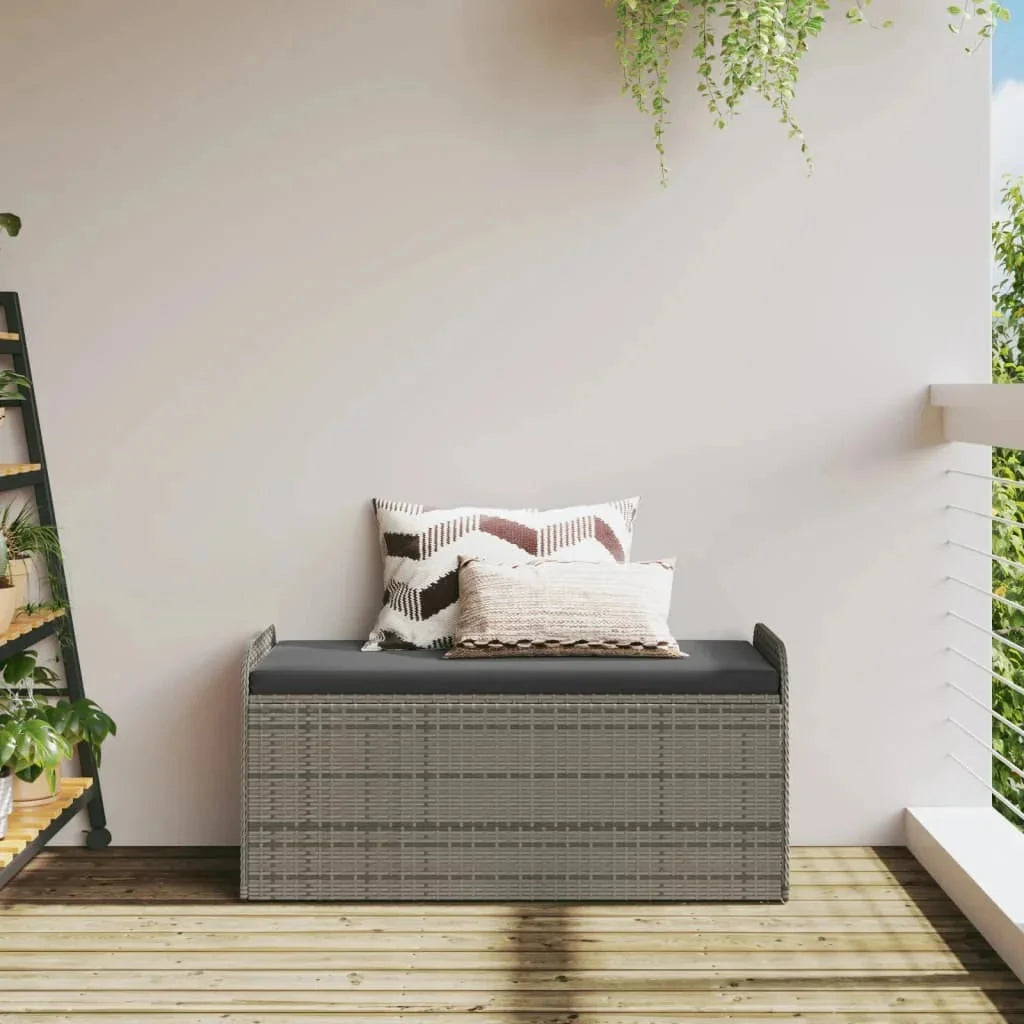 vidaXL Outdoor Poly Rattan Storage Bench With Cushion, Black, 45.3 x 20.1 x 20.5 in