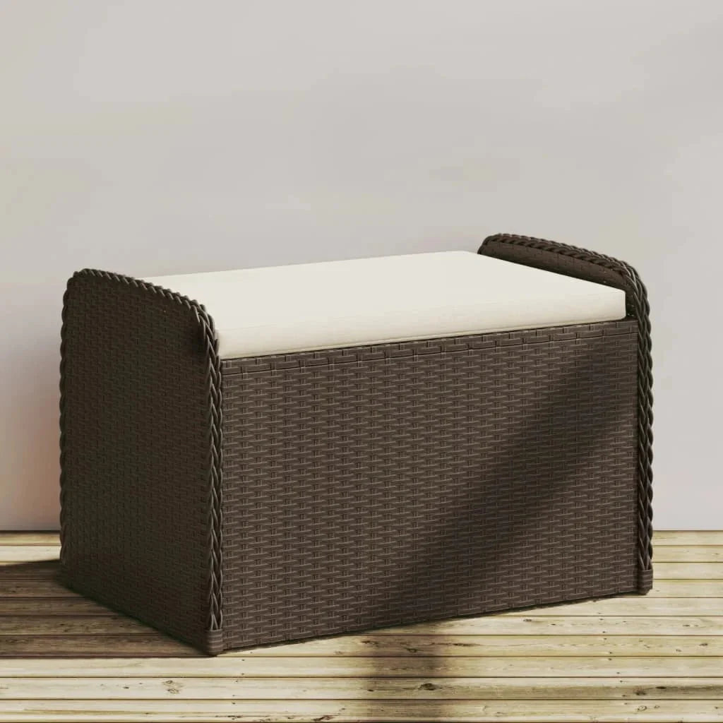 vidaXL Outdoor Poly Rattan Storage Bench With Cushion, Black, 45.3 x 20.1 x 20.5 in