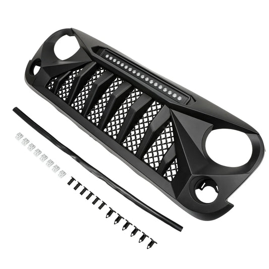 Black Front Grille With LED Off-Road Lights For 07-18 Jeep Wrangler JK - Mars Grille