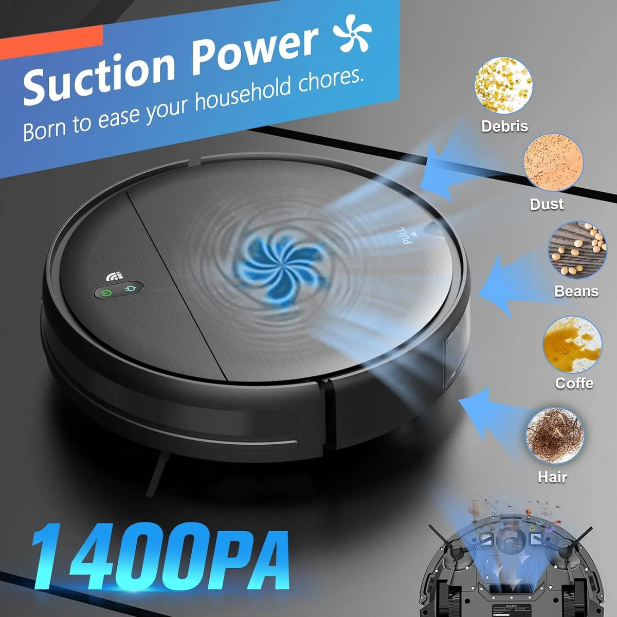 Robot Vacuum And Mop Combo, Deep Black, 11.8 x 11.8 x 2.87 in - BR151
