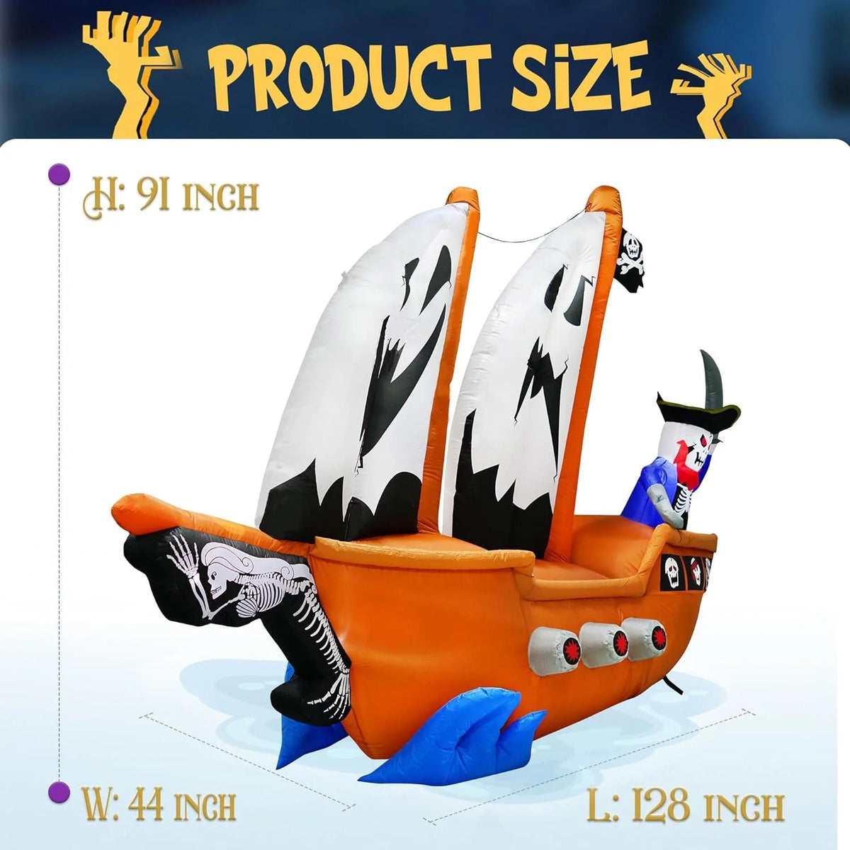 PARAYOYO Halloween Inflatable Pirate Ship Decoration, 10ft, Brown - J-GR-2303
