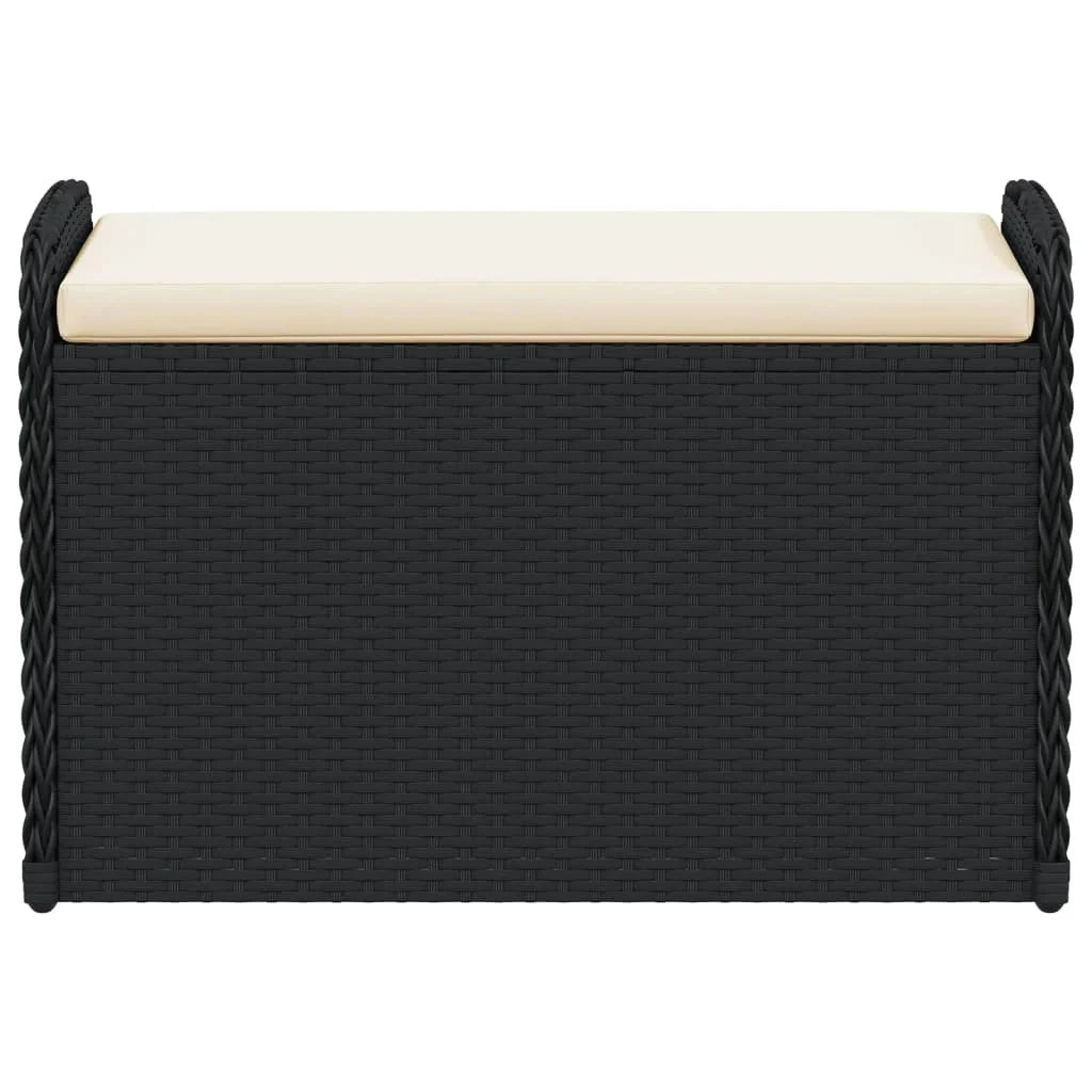 vidaXL Outdoor Poly Rattan Storage Bench With Cushion, Black, 45.3 x 20.1 x 20.5 in