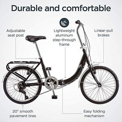 20-Inch Folding Adult Bike for Men and Women - 7-Speed Drivetrain
