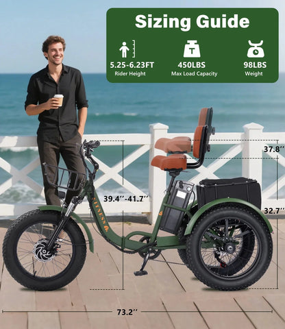 YEBEI Folding Electric Tricycle for Adults, 500W Motor, 48V15AH Lithium Battery, 20 x 4.0 in Fat Tires