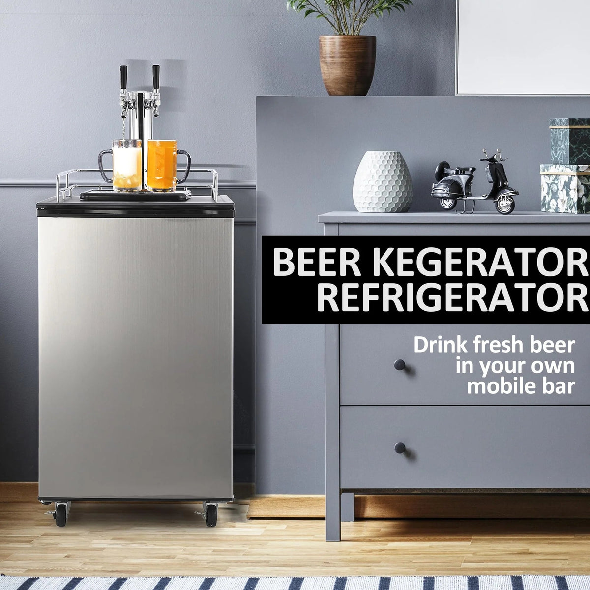 Dual-Tap Stainless Steel Beer Kegerator, 170L With Drip Tray