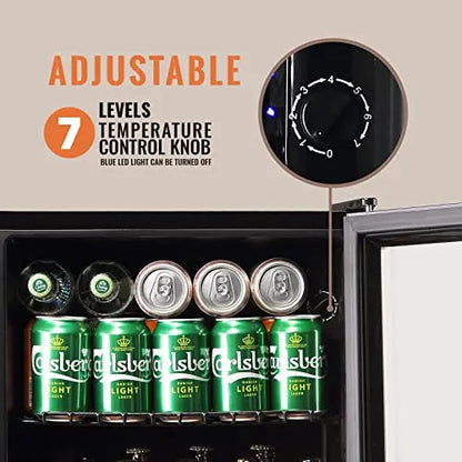 WANAI Beverage Cooler Refrigerator - Black Stainless Steel