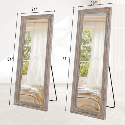 BEAUTYPEAK Full Length Floor Mirror With Stand, 64 x 21 in, Retro White