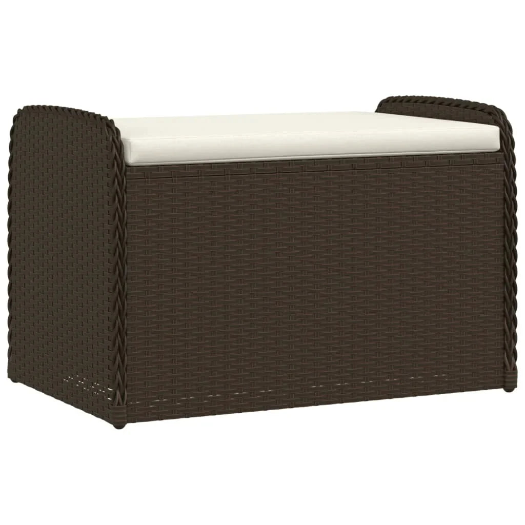 vidaXL Outdoor Poly Rattan Storage Bench With Cushion, Black, 45.3 x 20.1 x 20.5 in