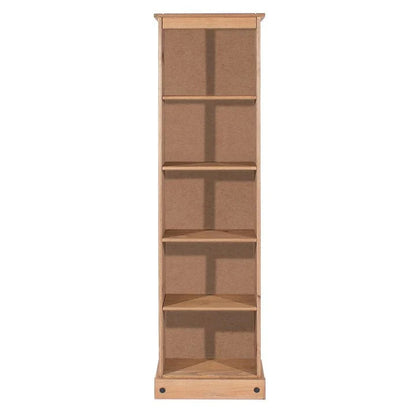 Tall Narrow Solid Pine Wood Bookcase With 5 Open Shelves