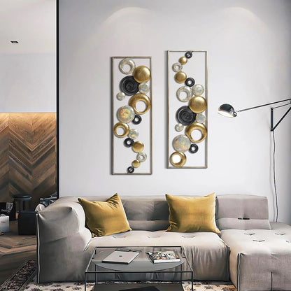 Modern Abstract Metal Wall Decor Panels, Set Of 2, Gold Silver And Black
