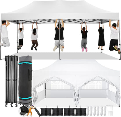 COBIZI Pop-Up Canopy 10 x 20 ft, White, 6 Sidewalls