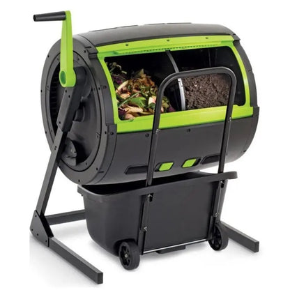 Maze 65-Gallon Dual-Chamber Compost Tumbler With Integrated Cart - Black