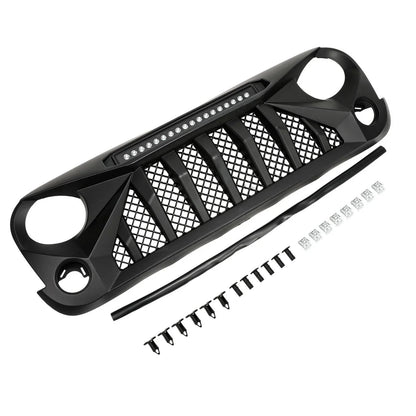 Black Front Grille With LED Off-Road Lights For 07-18 Jeep Wrangler JK - Mars Grille