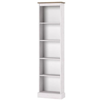 Tall Narrow Solid Pine Wood Bookcase With 5 Open Shelves
