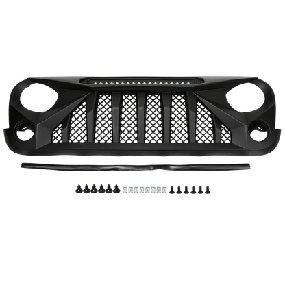Black Front Grille With LED Off-Road Lights For 07-18 Jeep Wrangler JK - Mars Grille