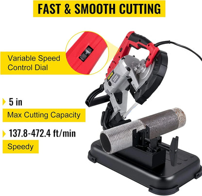 Portable Band Saw 110V 10 Amp 5 Inch Cutting Capacity With Removable Alloy Steel Base