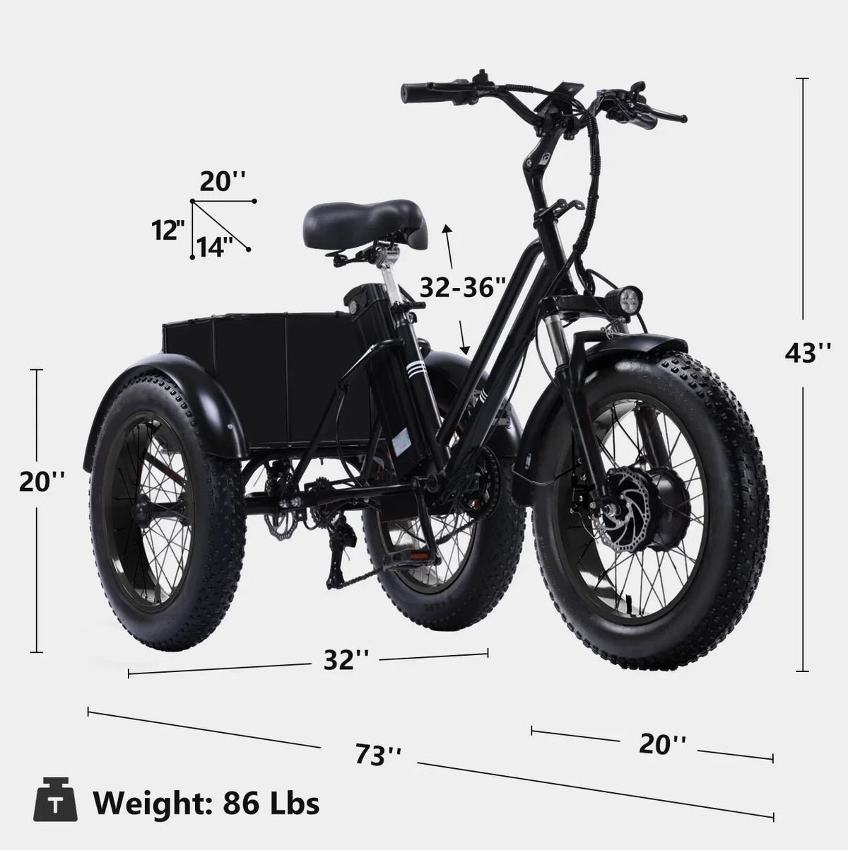 YEBEI Folding Electric Tricycle for Adults, 500W Motor, 48V15AH Lithium Battery, 20 x 4.0 in Fat Tires