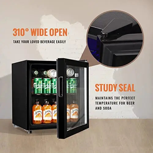 WANAI Beverage Cooler Refrigerator - Black Stainless Steel