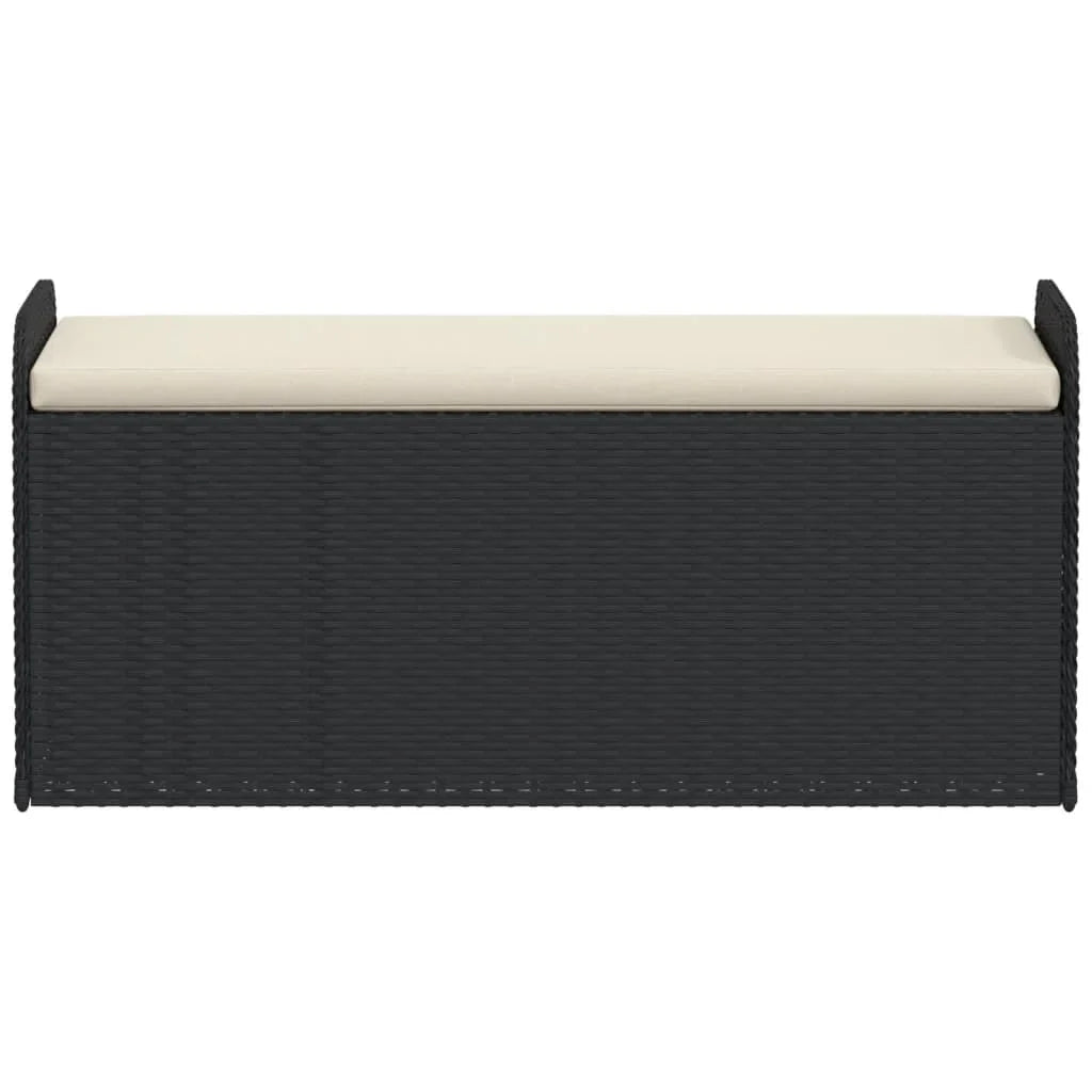 vidaXL Outdoor Poly Rattan Storage Bench With Cushion, Black, 45.3 x 20.1 x 20.5 in