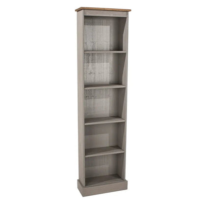Tall Narrow Solid Pine Wood Bookcase With 5 Open Shelves
