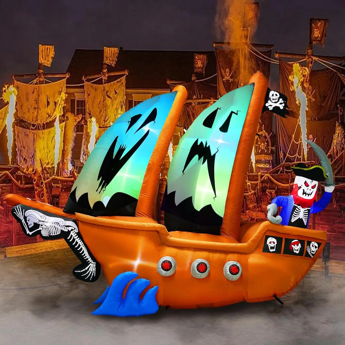 PARAYOYO Halloween Inflatable Pirate Ship Decoration, 10ft, Brown - J-GR-2303
