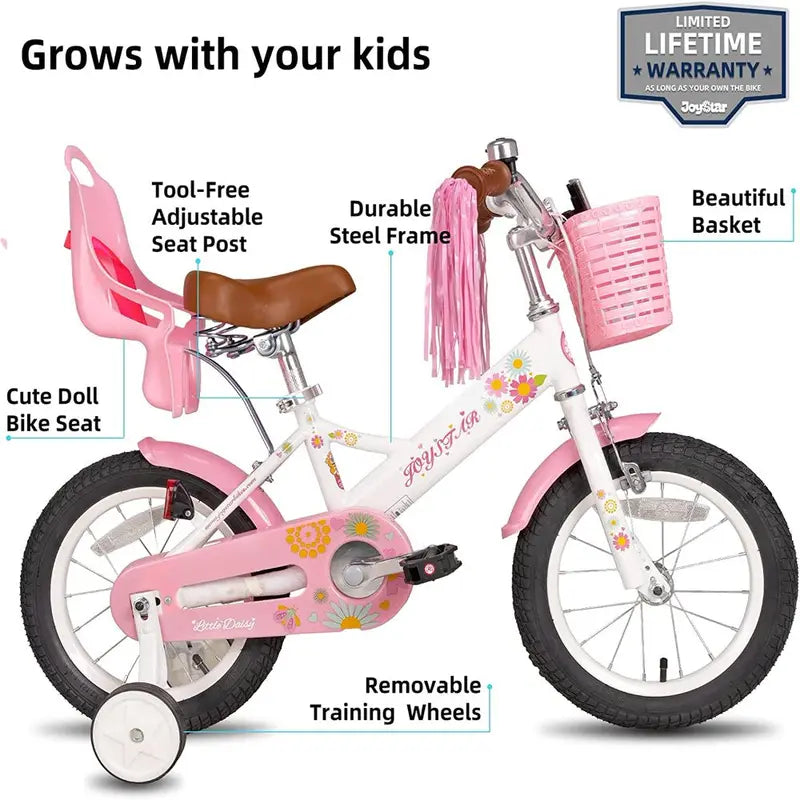 JOYSTAR Little Daisy 12 Inch Girls' Kids Bike With Training Wheels