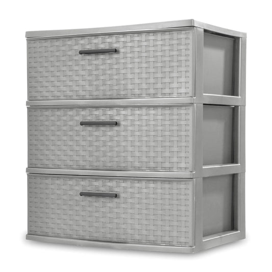 Sterilite 3-Drawer Wide Weave Storage Tower, Cement - 24 Inches H x 21.88 Inches W x 15.88 Inches D