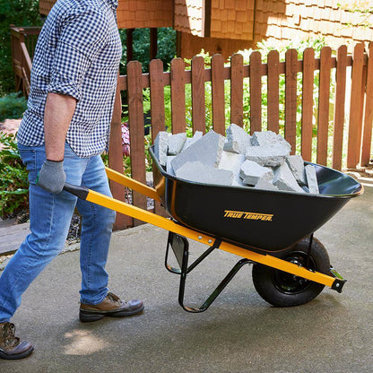 True Temper Steel Wheelbarrow 6 cu. ft. With Never Flat Tire And Steel Handles - R6STFFEC