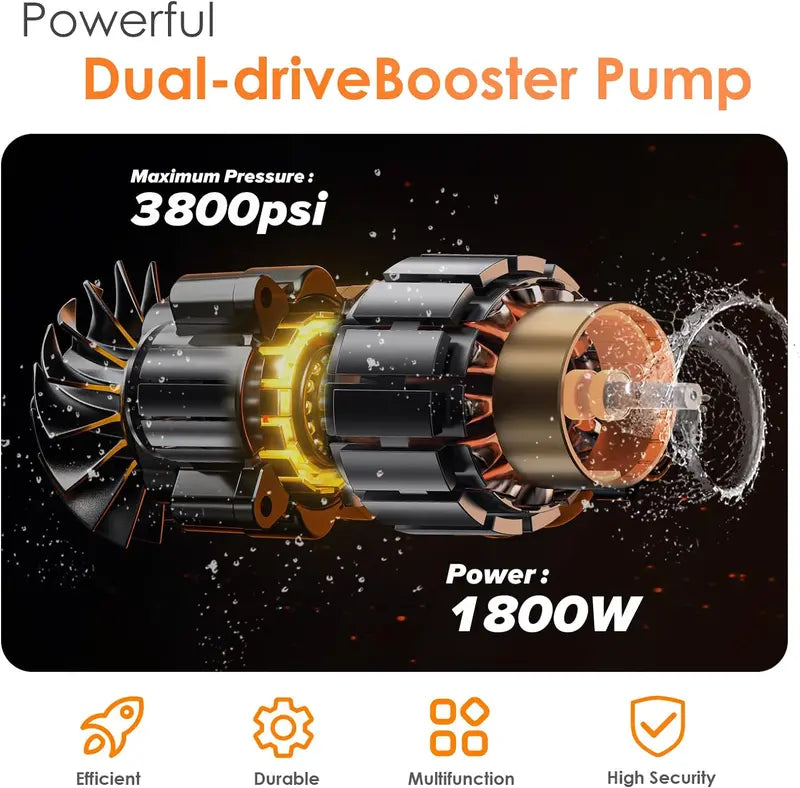 Orange Electric Pressure Washer 3800PSI 2.4GPM, 5 Nozzles, Dual Water Intake, 35FT Cord