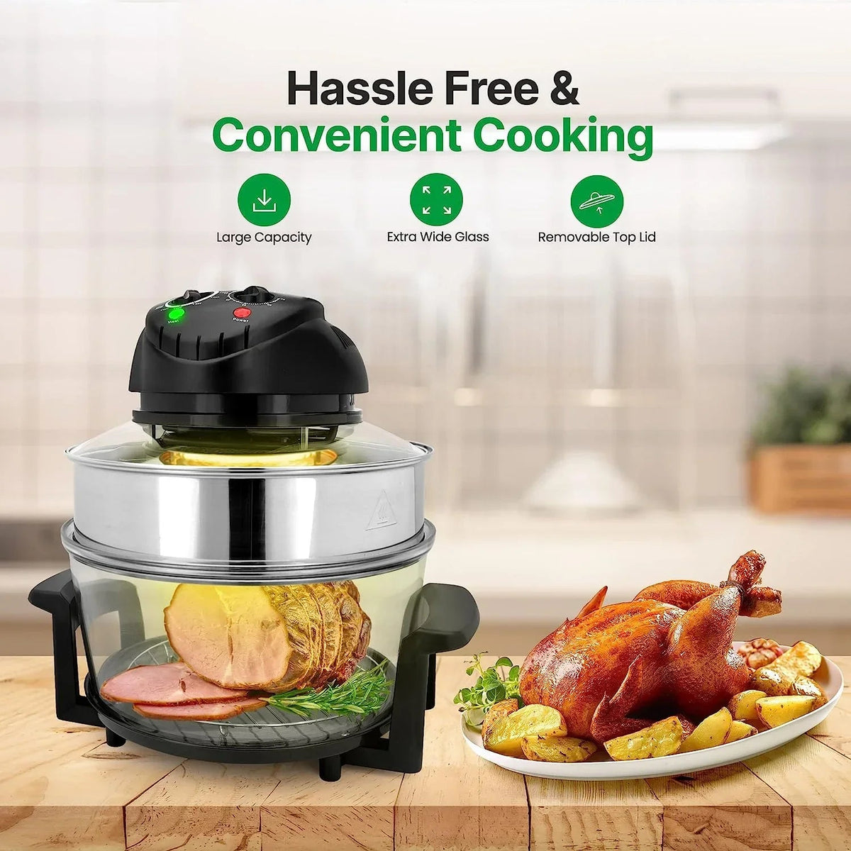 18 Quart Convection Countertop Air Fryer With Glass Bowl, Broil Rack And Toasting Rack