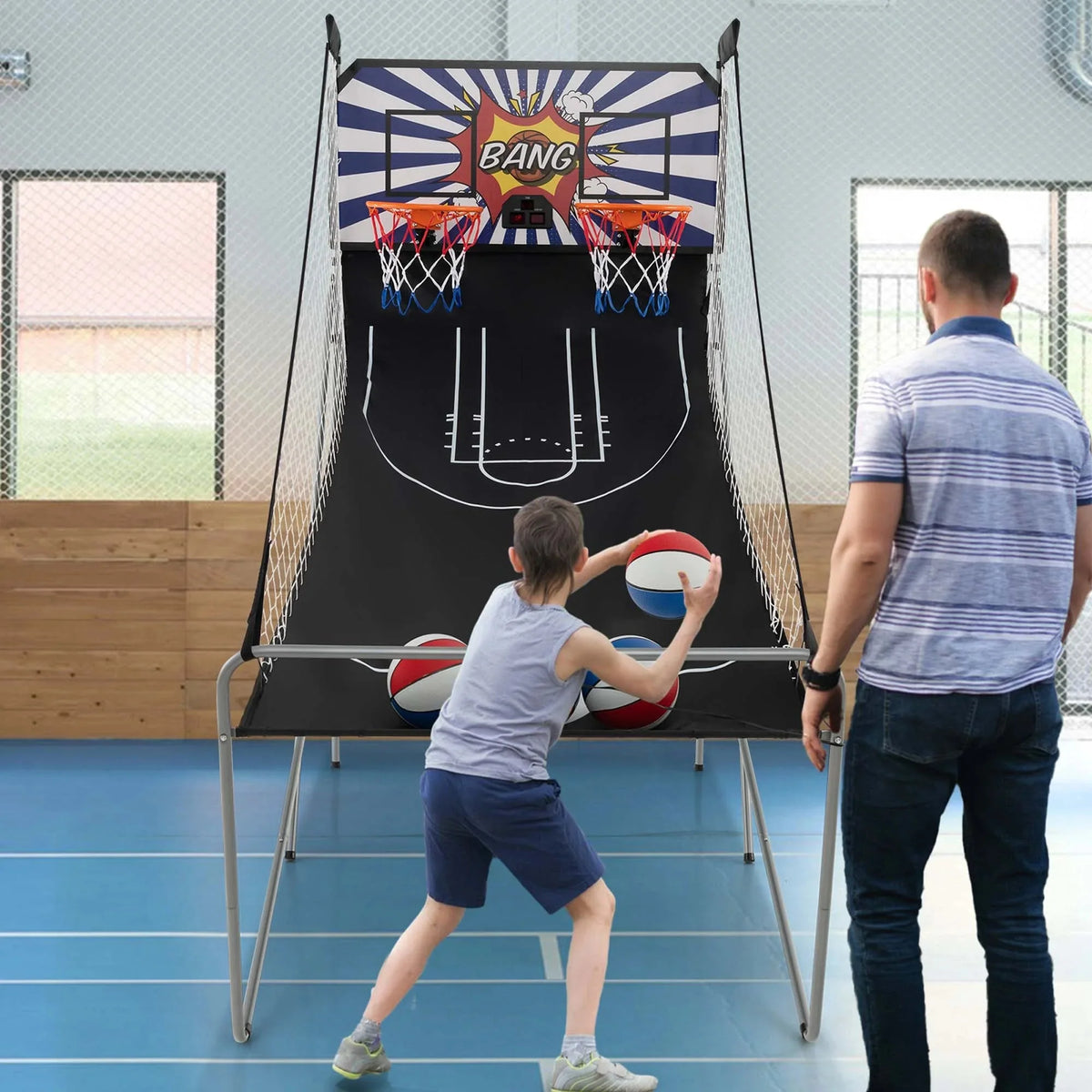 Costway Dual Shot Basketball Arcade Game, Blue, 8 Game Modes, 81in x 43in x 81in