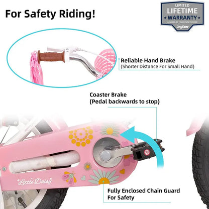 JOYSTAR Little Daisy 12 Inch Girls' Kids Bike With Training Wheels