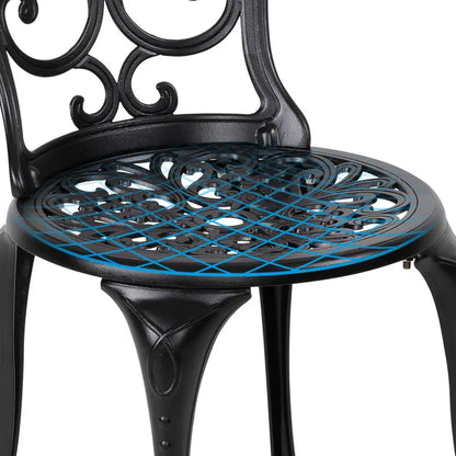 Nuu Garden 3-Piece Black Cast Aluminum Bistro Patio Set - 24 Inch Round Table