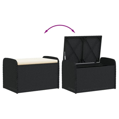 vidaXL Outdoor Poly Rattan Storage Bench With Cushion, Black, 45.3 x 20.1 x 20.5 in
