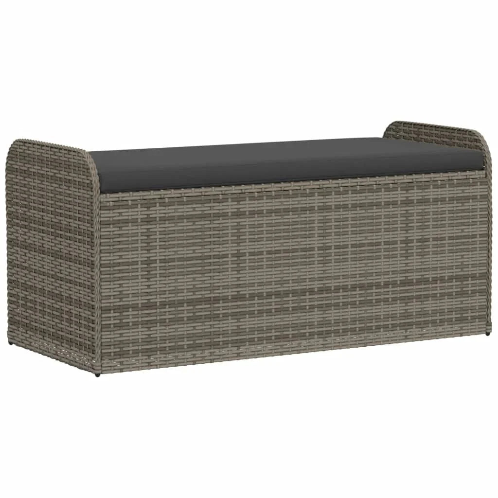 vidaXL Outdoor Poly Rattan Storage Bench With Cushion, Black, 45.3 x 20.1 x 20.5 in