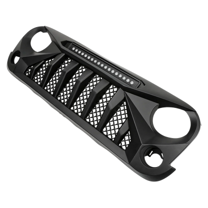 Black Front Grille With LED Off-Road Lights For 07-18 Jeep Wrangler JK - Mars Grille