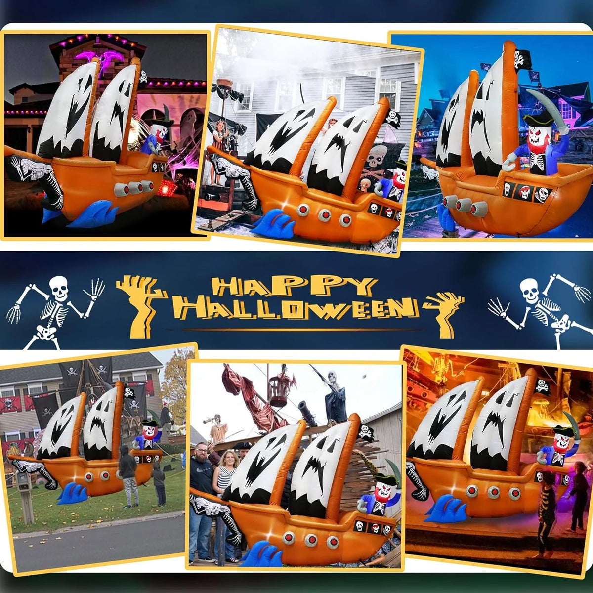 PARAYOYO Halloween Inflatable Pirate Ship Decoration, 10ft, Brown - J-GR-2303