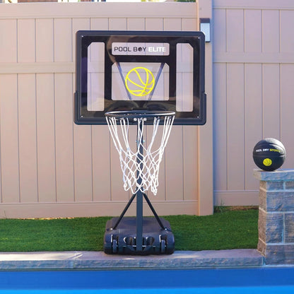 POOL BOY SPORTS Poolside Basketball Hoop With Composite Leather Basketball, Air Pump And Tools - Pool Boy Elite