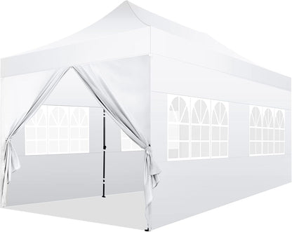 COBIZI Pop-Up Canopy 10 x 20 ft, White, 6 Sidewalls