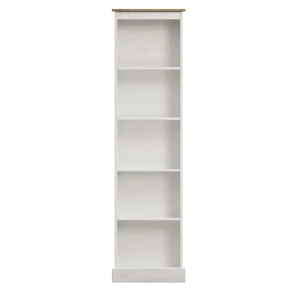 Tall Narrow Solid Pine Wood Bookcase With 5 Open Shelves