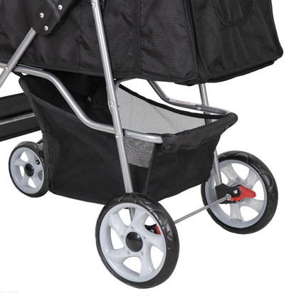 HomGarden 4 Wheel Foldable Pet Stroller Carrier Cart With Storage Basket And Cup Holder - Black