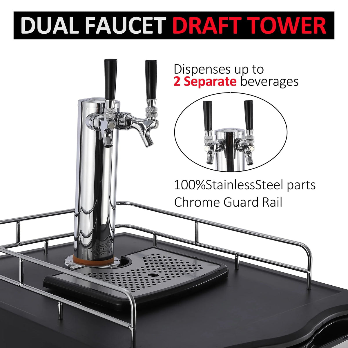 Dual-Tap Stainless Steel Beer Kegerator, 170L With Drip Tray