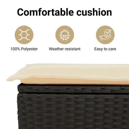 vidaXL Outdoor Poly Rattan Storage Bench With Cushion, Black, 45.3 x 20.1 x 20.5 in