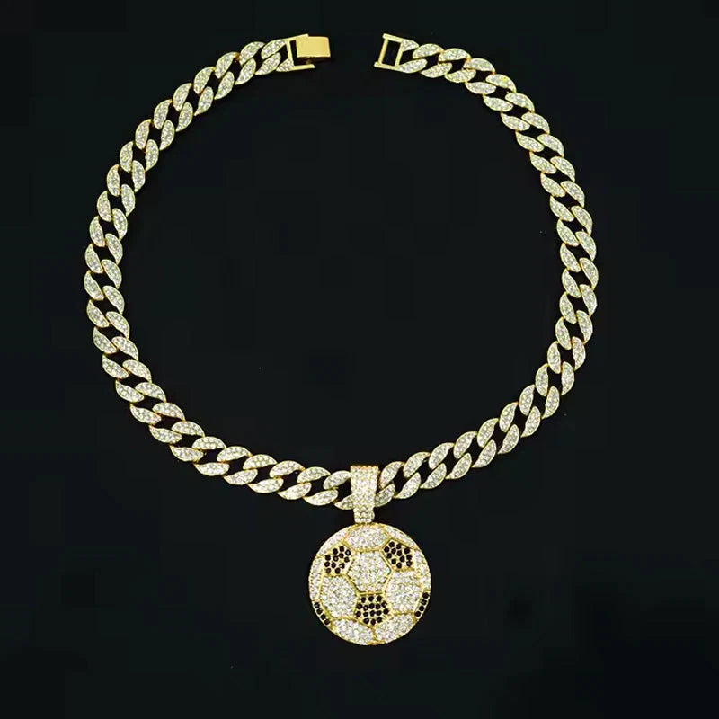 13mm Football Pendant Necklace With 20in Cuban Link Chain And CZ
