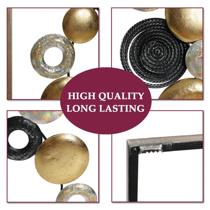 Modern Abstract Metal Wall Decor Panels, Set Of 2, Gold Silver And Black